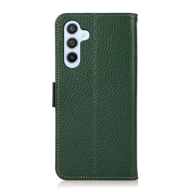 For Samsung Galaxy M54 5G KHAZNEH Side-Magnetic Litchi Genuine Leather RFID Phone Case(Green) - Galaxy Phone Cases by buy2fix | Online Shopping UK | buy2fix