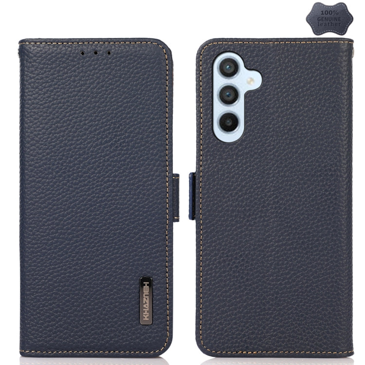 For Samsung Galaxy M54 5G KHAZNEH Side-Magnetic Litchi Genuine Leather RFID Phone Case(Blue) - Galaxy Phone Cases by buy2fix | Online Shopping UK | buy2fix