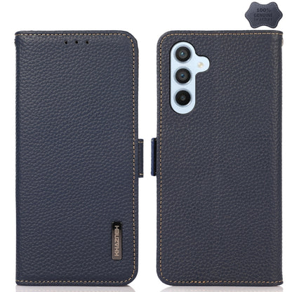 For Samsung Galaxy M54 5G KHAZNEH Side-Magnetic Litchi Genuine Leather RFID Phone Case(Blue) - Galaxy Phone Cases by buy2fix | Online Shopping UK | buy2fix