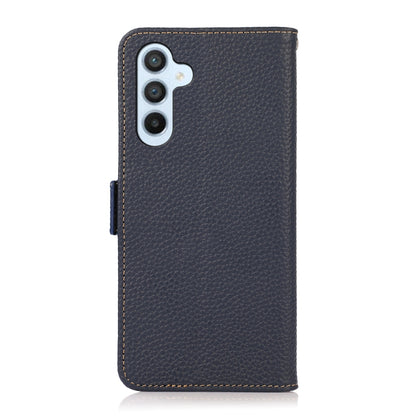 For Samsung Galaxy M54 5G KHAZNEH Side-Magnetic Litchi Genuine Leather RFID Phone Case(Blue) - Galaxy Phone Cases by buy2fix | Online Shopping UK | buy2fix