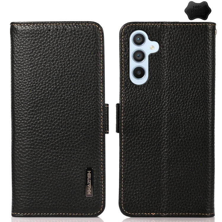 For Samsung Galaxy M54 5G KHAZNEH Side-Magnetic Litchi Genuine Leather RFID Phone Case(Black) - Galaxy Phone Cases by buy2fix | Online Shopping UK | buy2fix