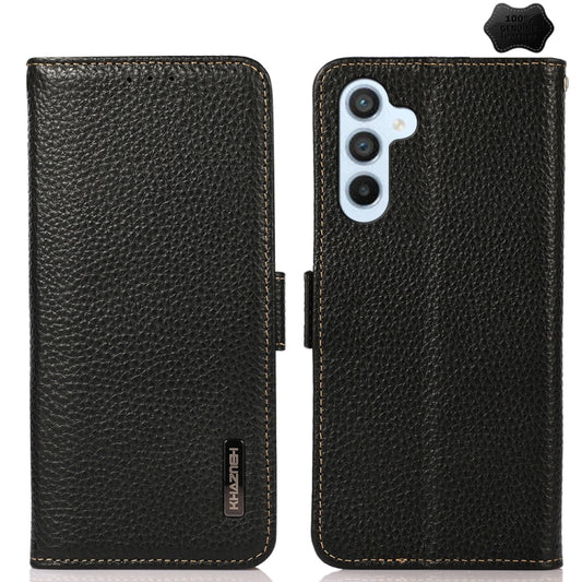 For Samsung Galaxy M54 5G KHAZNEH Side-Magnetic Litchi Genuine Leather RFID Phone Case(Black) - Galaxy Phone Cases by buy2fix | Online Shopping UK | buy2fix