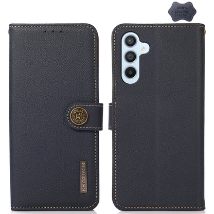 For Samsung Galaxy M54 5G KHAZNEH Custer Genuine Leather RFID Phone Case(Blue) - Galaxy Phone Cases by buy2fix | Online Shopping UK | buy2fix