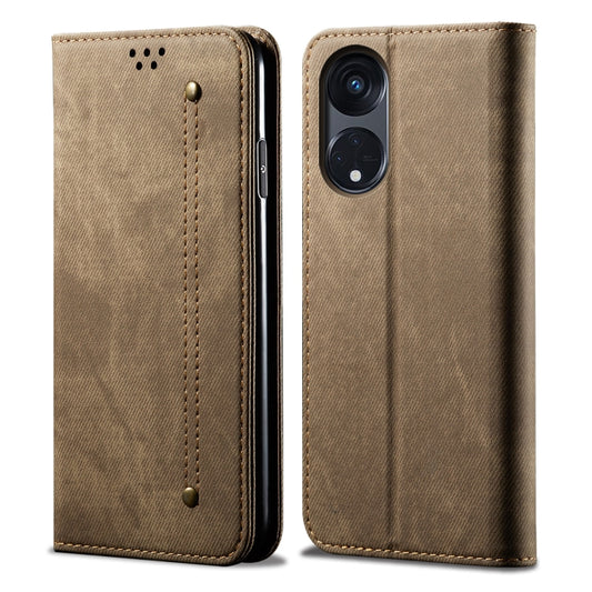 For OPPO A98 5G Denim Texture Casual Style Horizontal Flip Leather Case(Khaki) by buy2fix