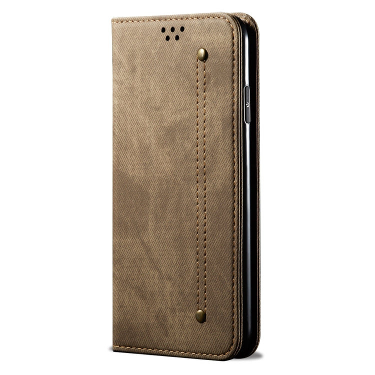 For OPPO A98 5G Denim Texture Casual Style Horizontal Flip Leather Case(Khaki) by buy2fix