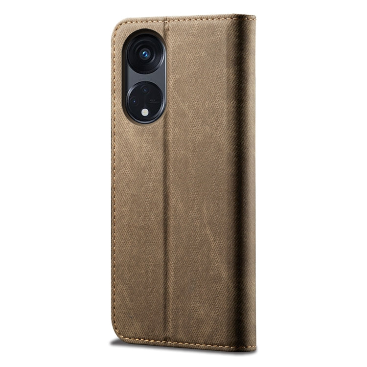 For OPPO A98 5G Denim Texture Casual Style Horizontal Flip Leather Case(Khaki) by buy2fix
