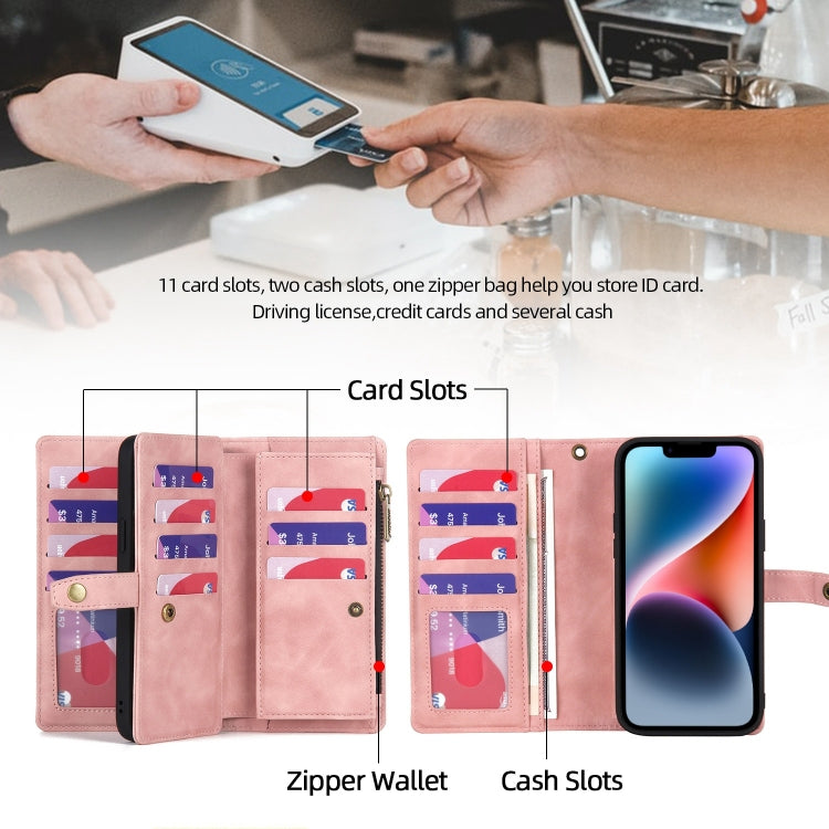 For iPhone 14 Zipper Wallet Magnetic Detachable Leather Phone Case(Pink) by buy2fix
