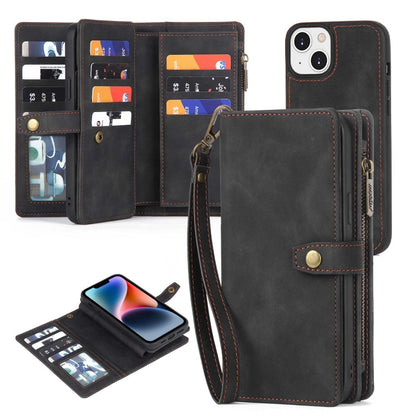 For iPhone 14 Zipper Wallet Magnetic Detachable Leather Phone Case(Black) by buy2fix