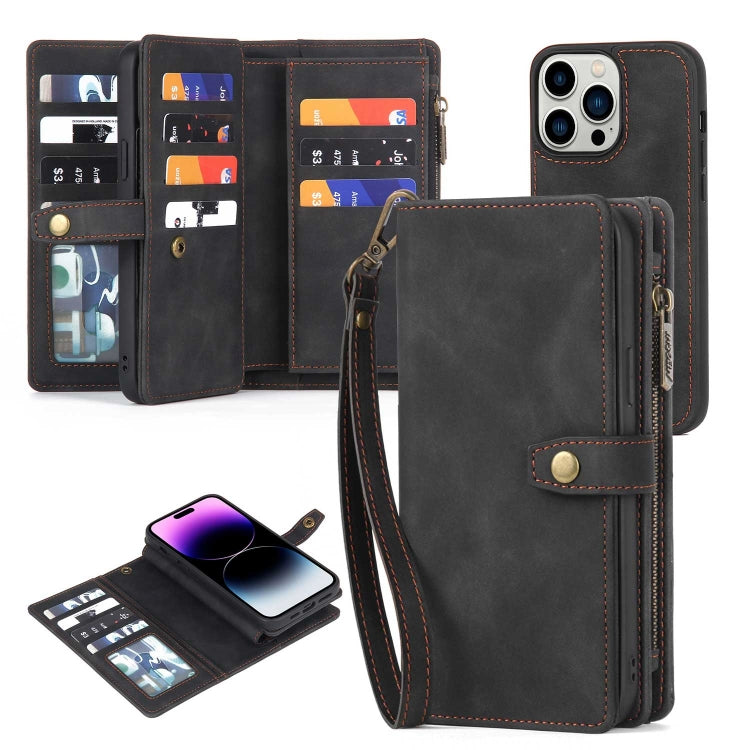 For iPhone 14 Pro Max Zipper Wallet Magnetic Detachable Leather Phone Case(Black) - iPhone 14 Pro Max Cases by buy2fix | Online Shopping UK | buy2fix