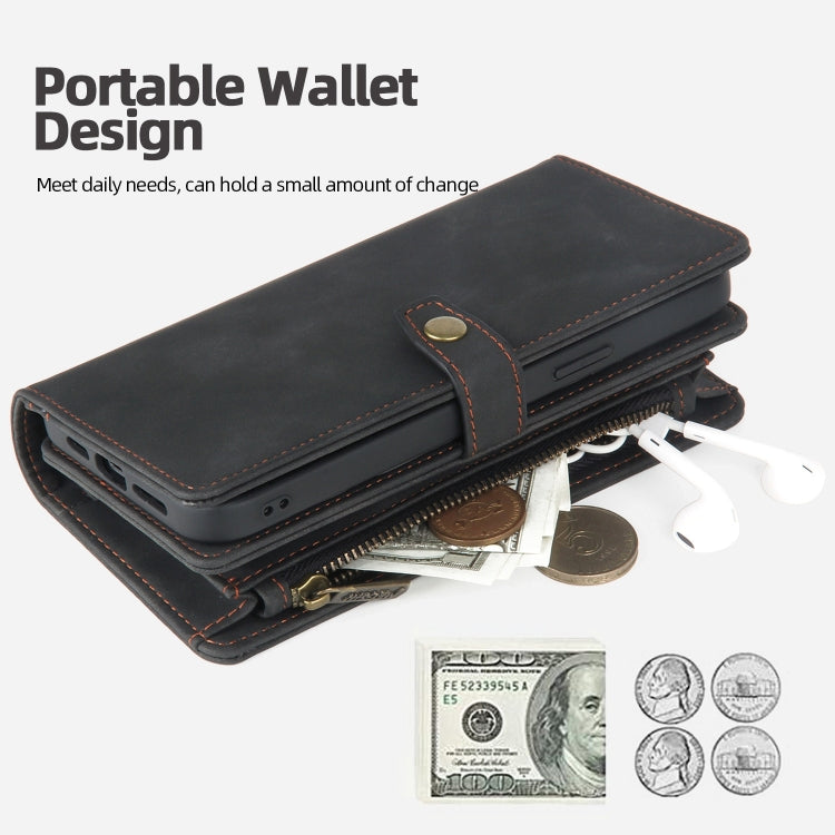 For iPhone 14 Pro Max Zipper Wallet Magnetic Detachable Leather Phone Case(Black) - iPhone 14 Pro Max Cases by buy2fix | Online Shopping UK | buy2fix