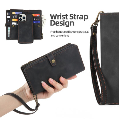 For iPhone 14 Pro Max Zipper Wallet Magnetic Detachable Leather Phone Case(Black) - iPhone 14 Pro Max Cases by buy2fix | Online Shopping UK | buy2fix