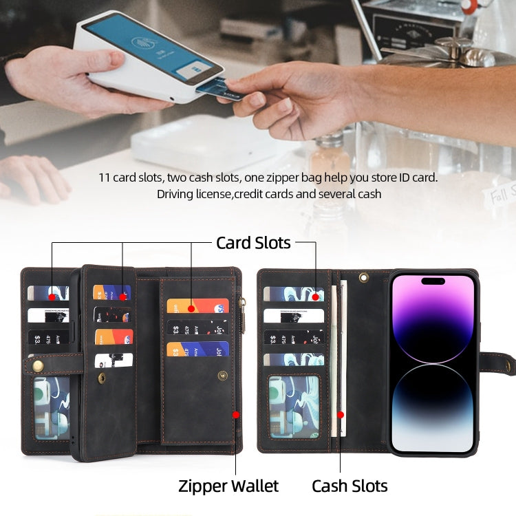 For iPhone 14 Pro Max Zipper Wallet Magnetic Detachable Leather Phone Case(Black) - iPhone 14 Pro Max Cases by buy2fix | Online Shopping UK | buy2fix