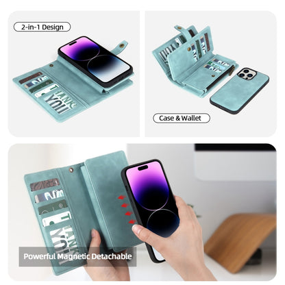 For iPhone 14 Pro Max Zipper Wallet Magnetic Detachable Leather Phone Case(Blue) - iPhone 14 Pro Max Cases by buy2fix | Online Shopping UK | buy2fix