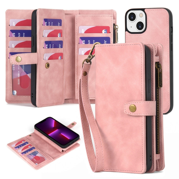 For iPhone 13 Zipper Wallet Magnetic Detachable Leather Phone Case(Pink) by buy2fix