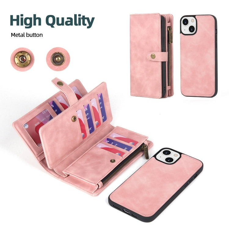 For iPhone 13 Zipper Wallet Magnetic Detachable Leather Phone Case(Pink) by buy2fix