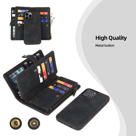 For iPhone 13 Pro Zipper Wallet Magnetic Detachable Leather Phone Case(Black) - iPhone 13 Pro Cases by buy2fix | Online Shopping UK | buy2fix