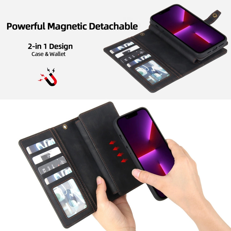 For iPhone 13 Pro Zipper Wallet Magnetic Detachable Leather Phone Case(Black) - iPhone 13 Pro Cases by buy2fix | Online Shopping UK | buy2fix
