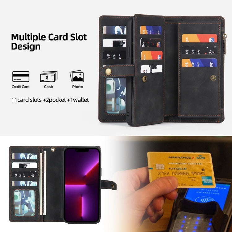 For iPhone 13 Pro Zipper Wallet Magnetic Detachable Leather Phone Case(Black) - iPhone 13 Pro Cases by buy2fix | Online Shopping UK | buy2fix