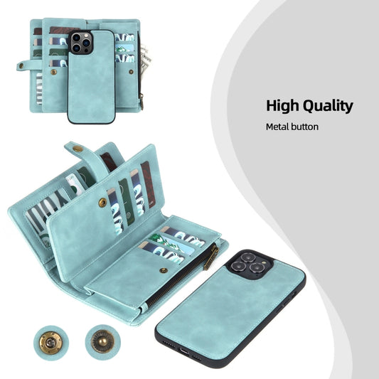For iPhone 13 Pro Zipper Wallet Magnetic Detachable Leather Phone Case(Blue) - iPhone 13 Pro Cases by buy2fix | Online Shopping UK | buy2fix