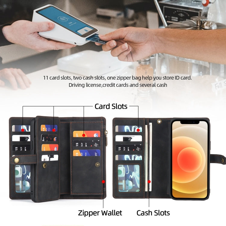 For iPhone 12 / 12 Pro Zipper Wallet Magnetic Detachable Leather Phone Case(Black) by buy2fix