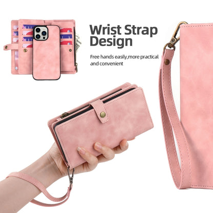 For iPhone 12 Pro Max Zipper Wallet Magnetic Detachable Leather Phone Case(Pink) - iPhone 12 Pro Max Cases by buy2fix | Online Shopping UK | buy2fix