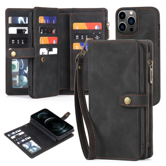 For iPhone 12 Pro Max Zipper Wallet Magnetic Detachable Leather Phone Case(Black) by buy2fix