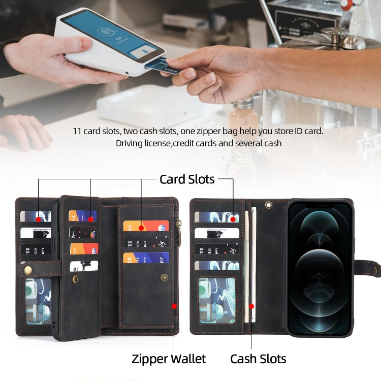 For iPhone 12 Pro Max Zipper Wallet Magnetic Detachable Leather Phone Case(Black) by buy2fix