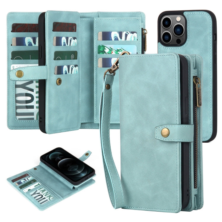 For iPhone 12 Pro Max Zipper Wallet Magnetic Detachable Leather Phone Case(Blue) by buy2fix