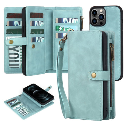 For iPhone 12 Pro Max Zipper Wallet Magnetic Detachable Leather Phone Case(Blue) by buy2fix