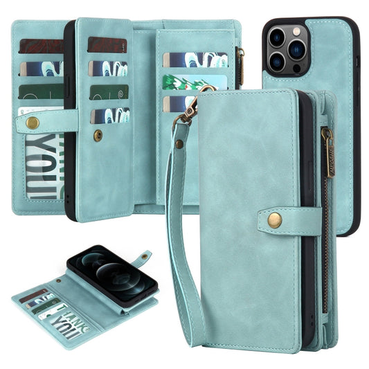 For iPhone 12 Pro Max Zipper Wallet Magnetic Detachable Leather Phone Case(Blue) by buy2fix