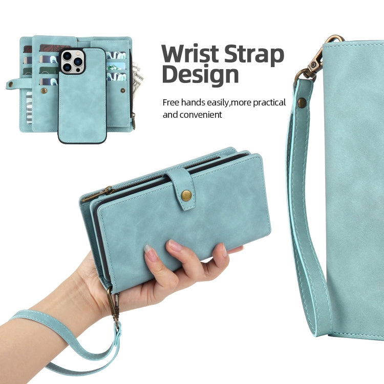 For iPhone 12 Pro Max Zipper Wallet Magnetic Detachable Leather Phone Case(Blue) by buy2fix