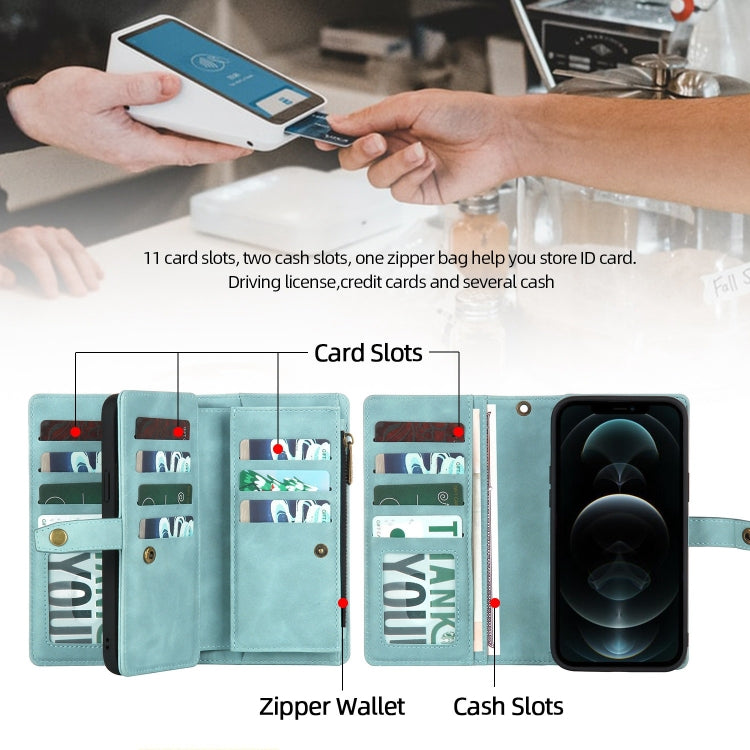 For iPhone 12 Pro Max Zipper Wallet Magnetic Detachable Leather Phone Case(Blue) by buy2fix