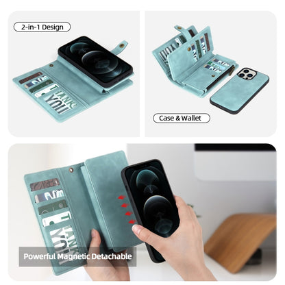 For iPhone 12 Pro Max Zipper Wallet Magnetic Detachable Leather Phone Case(Blue) by buy2fix
