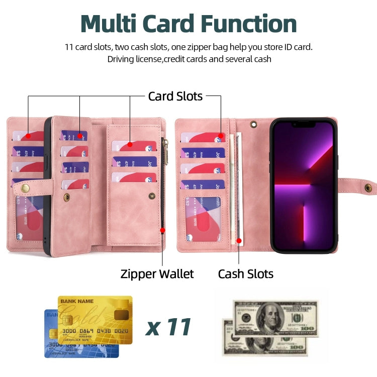 For iPhone 11 Zipper Wallet Magnetic Detachable Leather Phone Case(Pink) - iPhone 11 Cases by buy2fix | Online Shopping UK | buy2fix