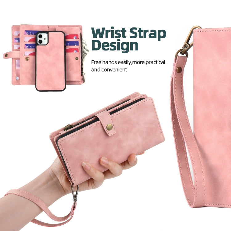 For iPhone 11 Zipper Wallet Magnetic Detachable Leather Phone Case(Pink) - iPhone 11 Cases by buy2fix | Online Shopping UK | buy2fix