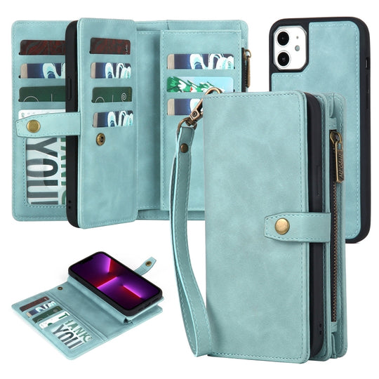 For iPhone 11 Zipper Wallet Magnetic Detachable Leather Phone Case(Blue)