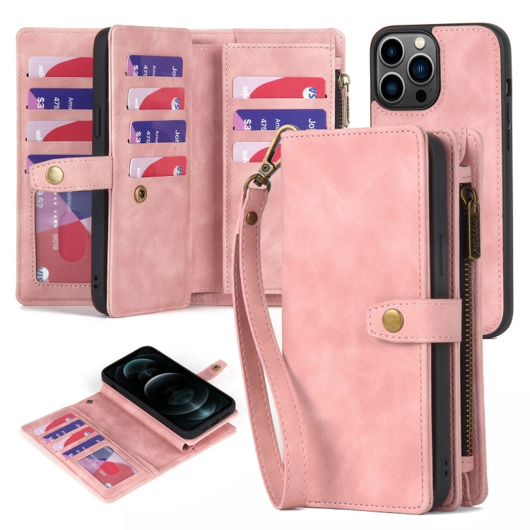 For iPhone 11 Pro Zipper Wallet Magnetic Detachable Leather Phone Case(Pink) by buy2fix