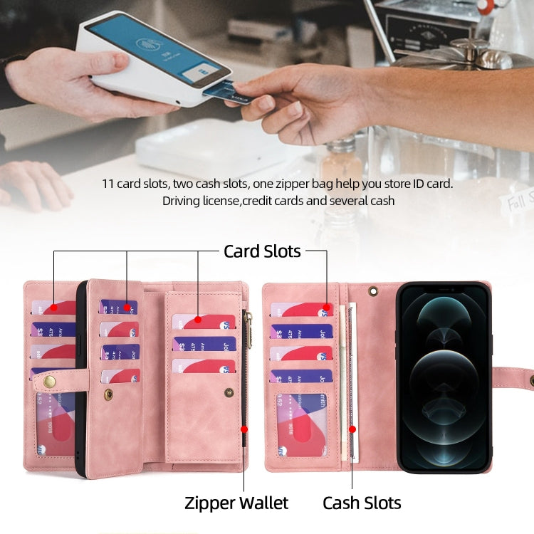 For iPhone 11 Pro Max Zipper Wallet Magnetic Detachable Leather Phone Case(Pink) by buy2fix