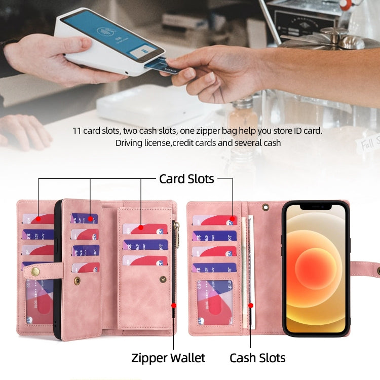 For iPhone X / XS Zipper Wallet Magnetic Detachable Leather Phone Case(Pink) by buy2fix