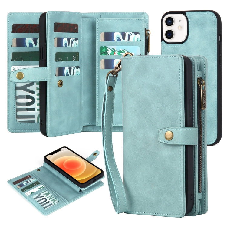 For iPhone X / XS Zipper Wallet Magnetic Detachable Leather Phone Case(Blue) - More iPhone Cases by buy2fix | Online Shopping UK | buy2fix