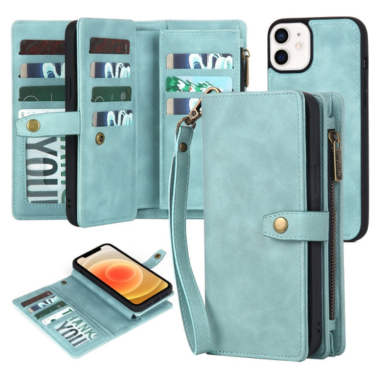 For iPhone X / XS Zipper Wallet Magnetic Detachable Leather Phone Case(Blue) - More iPhone Cases by buy2fix | Online Shopping UK | buy2fix