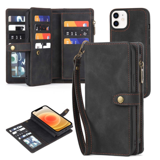For iPhone XR Zipper Wallet Magnetic Detachable Leather Phone Case(Black) - More iPhone Cases by buy2fix | Online Shopping UK | buy2fix