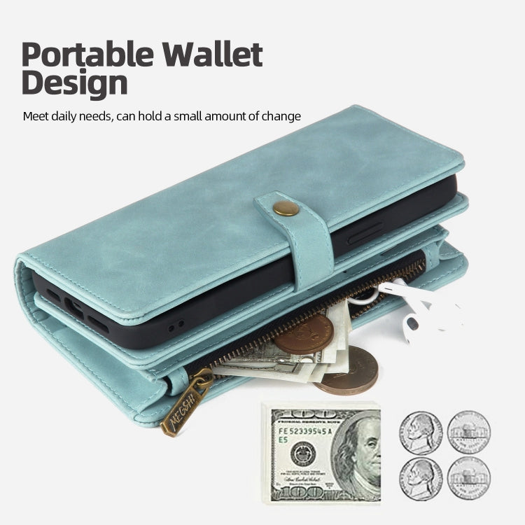 For iPhone XS Max Zipper Wallet Magnetic Detachable Leather Phone Case(Blue) - More iPhone Cases by buy2fix | Online Shopping UK | buy2fix