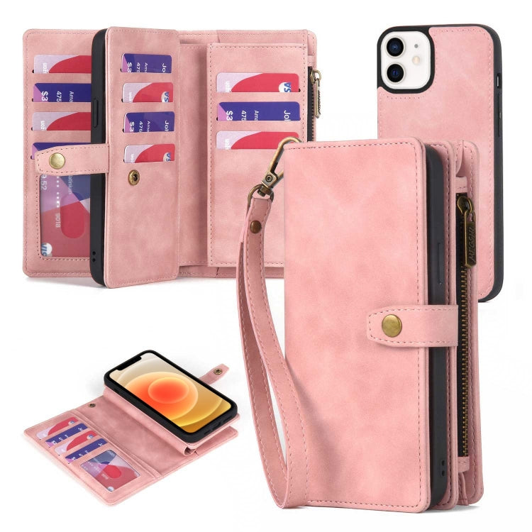 For iPhone 7 Plus / 8 Plus Zipper Wallet Magnetic Detachable Leather Phone Case(Pink) by buy2fix