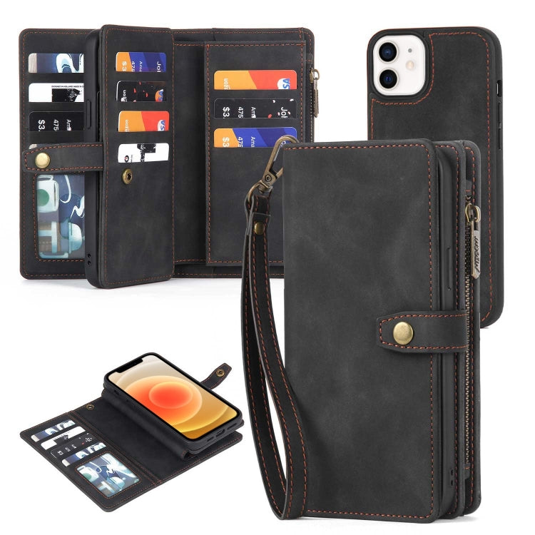 For iPhone 7 Plus / 8 Plus Zipper Wallet Magnetic Detachable Leather Phone Case(Black) - More iPhone Cases by buy2fix | Online Shopping UK | buy2fix