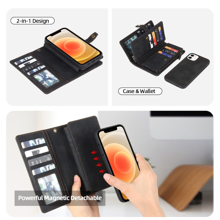 For iPhone 7 Plus / 8 Plus Zipper Wallet Magnetic Detachable Leather Phone Case(Black) - More iPhone Cases by buy2fix | Online Shopping UK | buy2fix