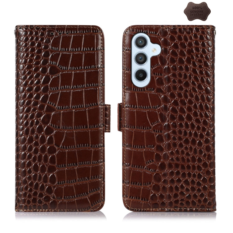 For Samsung Galaxy S24 Crocodile Top Layer Cowhide Leather Phone Case(Brown) - Galaxy Phone Cases by buy2fix | Online Shopping UK | buy2fix
