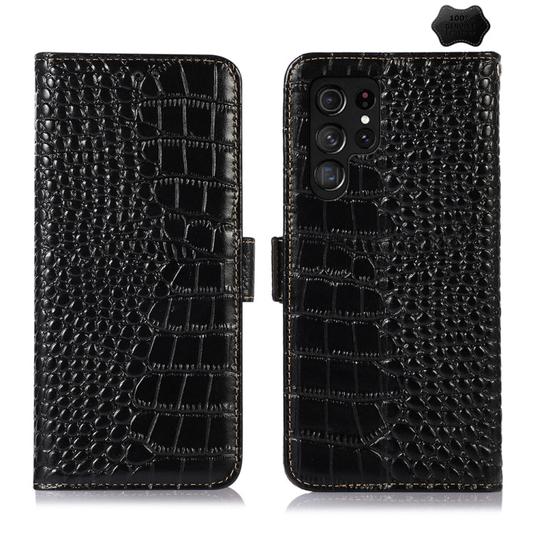 For Samsung Galaxy S24 Ultra Crocodile Top Layer Cowhide Leather Phone Case(Black) - Galaxy Phone Cases by buy2fix | Online Shopping UK | buy2fix