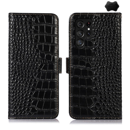 For Samsung Galaxy S24 Ultra Crocodile Top Layer Cowhide Leather Phone Case(Black) - Galaxy Phone Cases by buy2fix | Online Shopping UK | buy2fix
