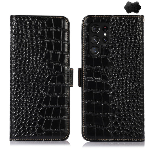 For Samsung Galaxy S24 Ultra Crocodile Top Layer Cowhide Leather Phone Case(Black) - Galaxy Phone Cases by buy2fix | Online Shopping UK | buy2fix